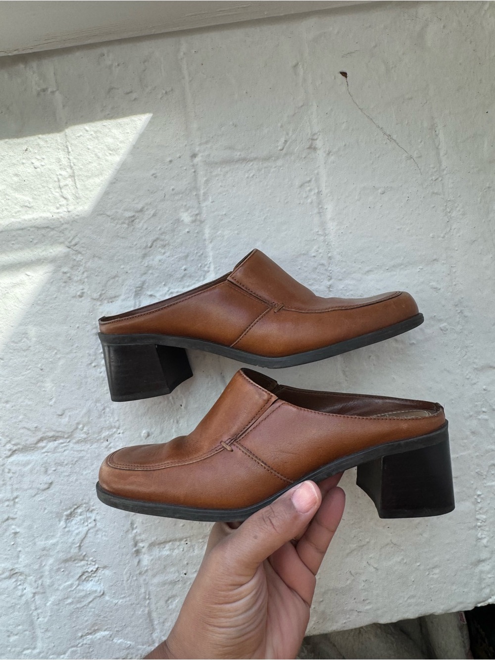 Naturalizer Tan Leather Slip-On Mule Heels